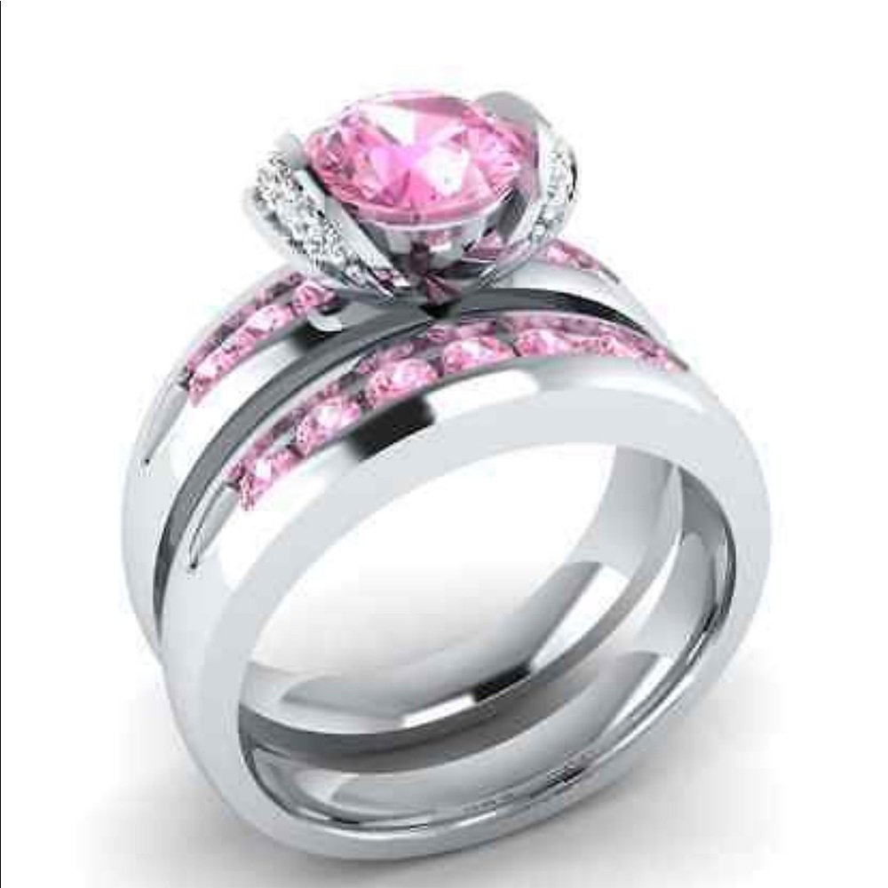 New Round Cut 2.15ct Pink 925 Silver Ring set